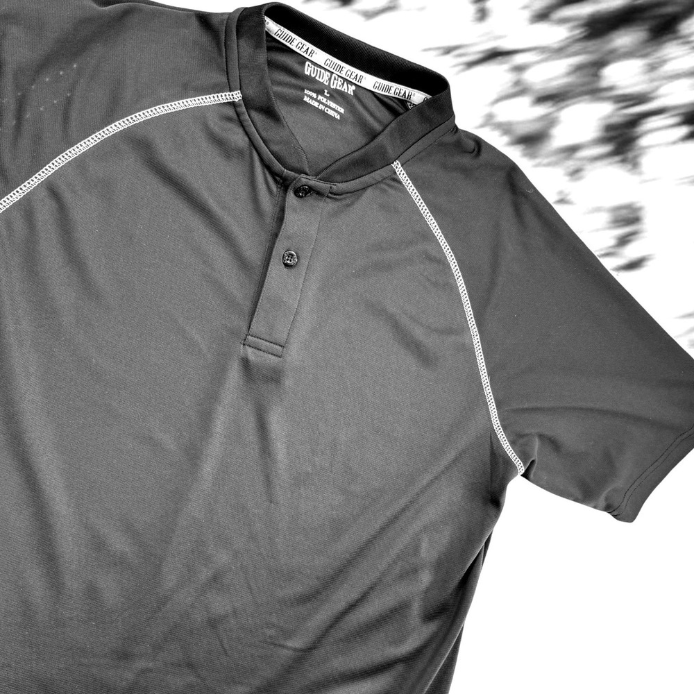Guide Gear Polo Mens L Black Contrast Stitch Performance Short Sleeve Activewear